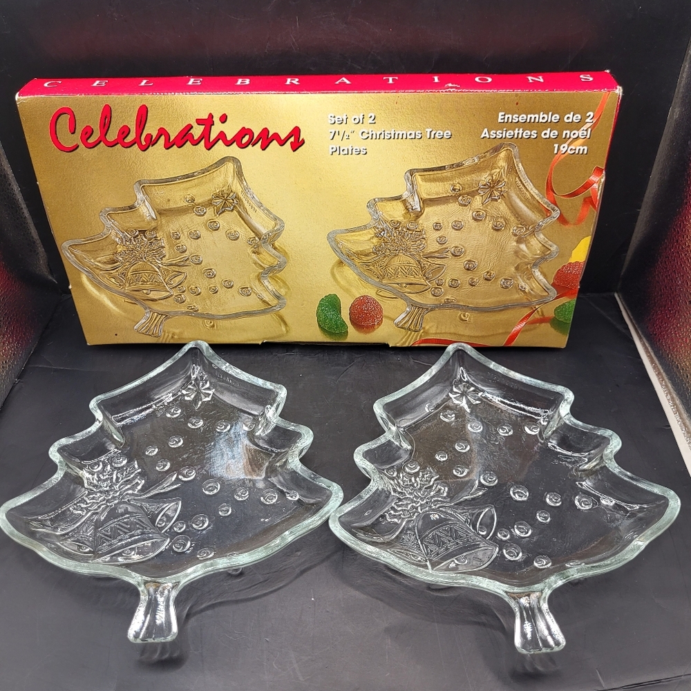 Crystal Clear Celebrations Glass Christmas Tree Plates Set of 2 – 7.5" Indonesia